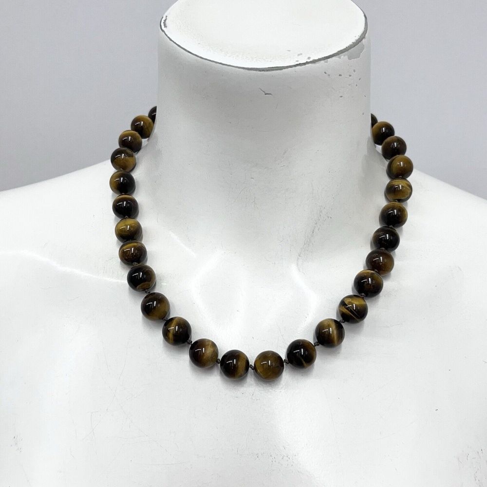 Sterling Tigers Eye Necklace by‎ WK Whitney Kelly 18" - 20 1/4" Beads 11 mm Each